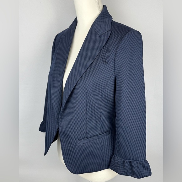 Amanda + Chelsea Blazer Navy Blue Slim Fit Ruffle Cuffs Size 8 Office Career - Picture 5 of 9